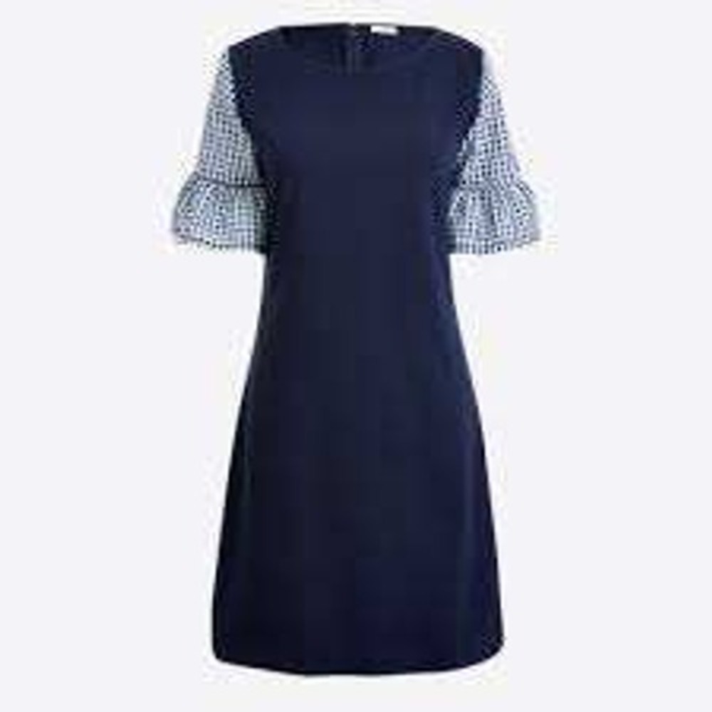 β
J.CREW Factory Gingham Ruffle Sleeve Dressβ NAVY/WHITE SIZE MEDIUM